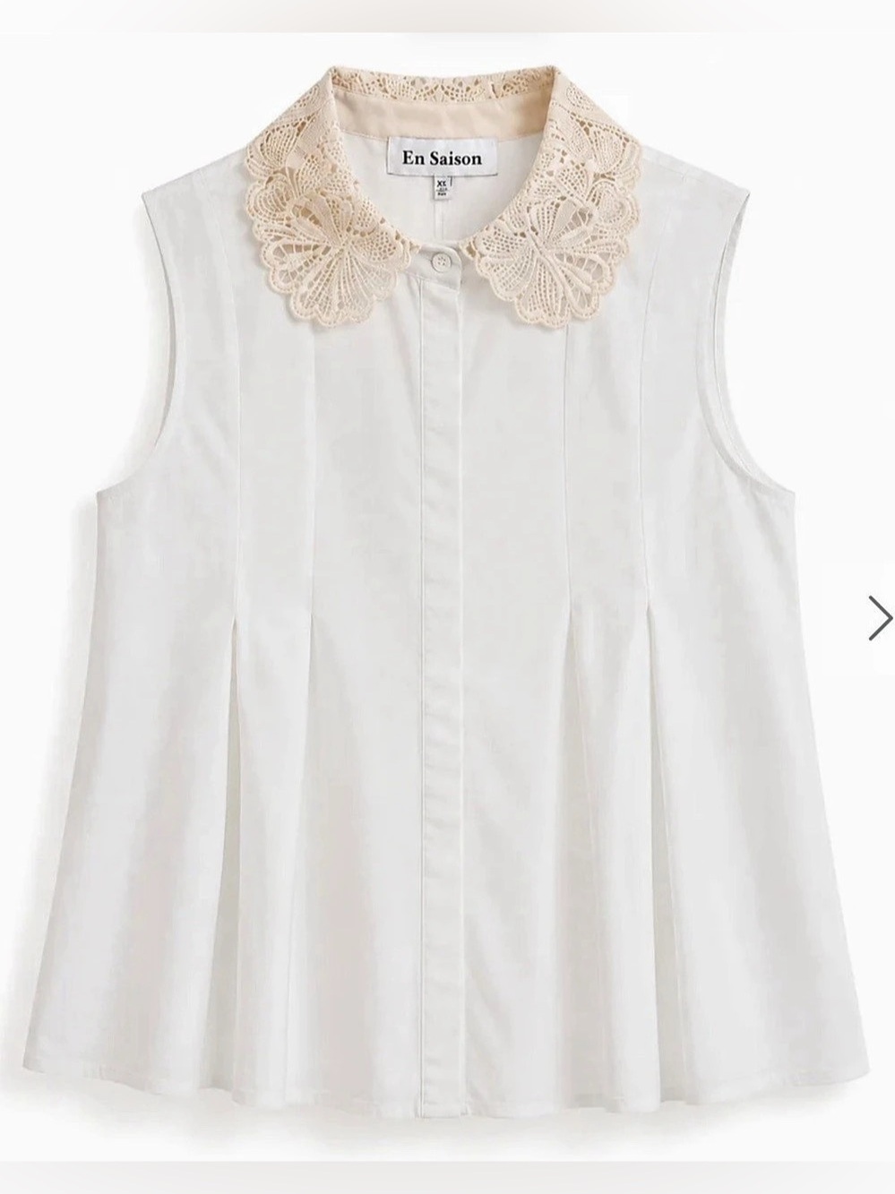 NWOT En Saison Anna Collared Sleeveless Pleated Top Lace Crop Blouse White M